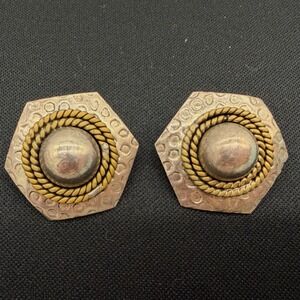 Earrings Clip On Taxco Sterling House Of Laton Signed Dome Hammered Hexagon